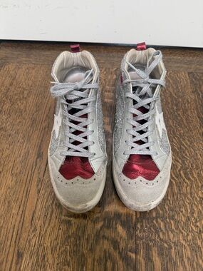 Golden goose Metallic Silver & Red High-Top Sneakers